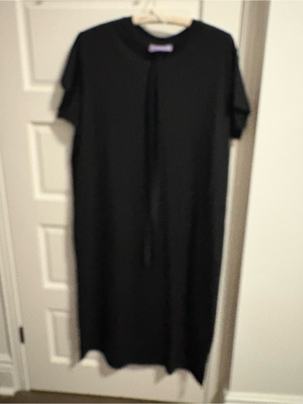 Simons Black Short-Sleeve Maxi Dress with Neck Tie